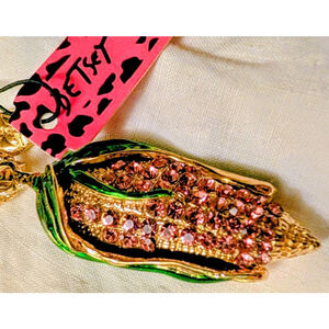 Betsey Johnson Pink rhinestone Corn Statement necklace Y2K Cottagecore Fairycore